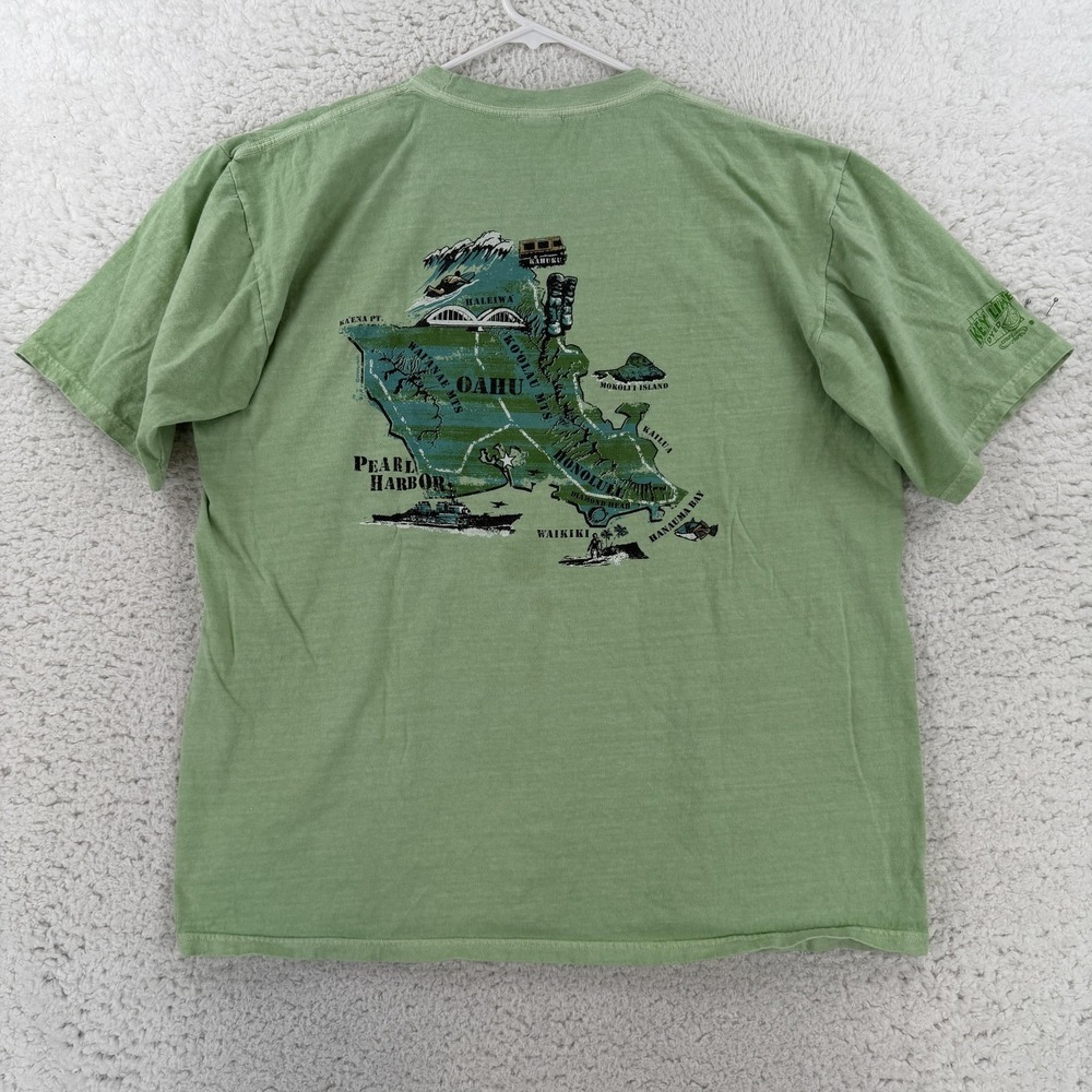 Crazy Shirts Mens XL Green Oahu Map Hawaii Tee T-Shirt Key Lime Dyed AXRZ96